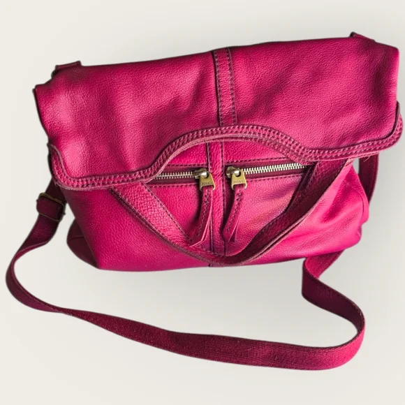 Fossil Erin Pebbled Leather Foldover Crossbody Bag Fuchsia Hot Pink Barbiecore - Picture 4 of 12